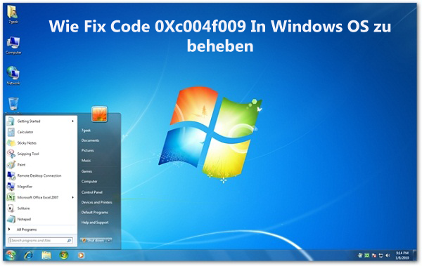 Reparatur Fehler 0Xc004f009